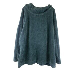 Mike And Tod Terry Hoodie Green Pullover Mock Neck Cotton Oversize Cozy Women 1X